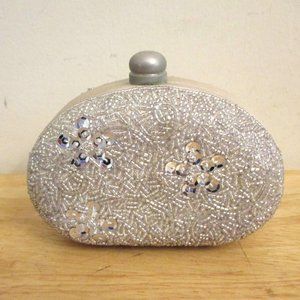 Inge Christopher Champagne Gold, Floral Bead & Sequins Evening Purse Gold Clasp